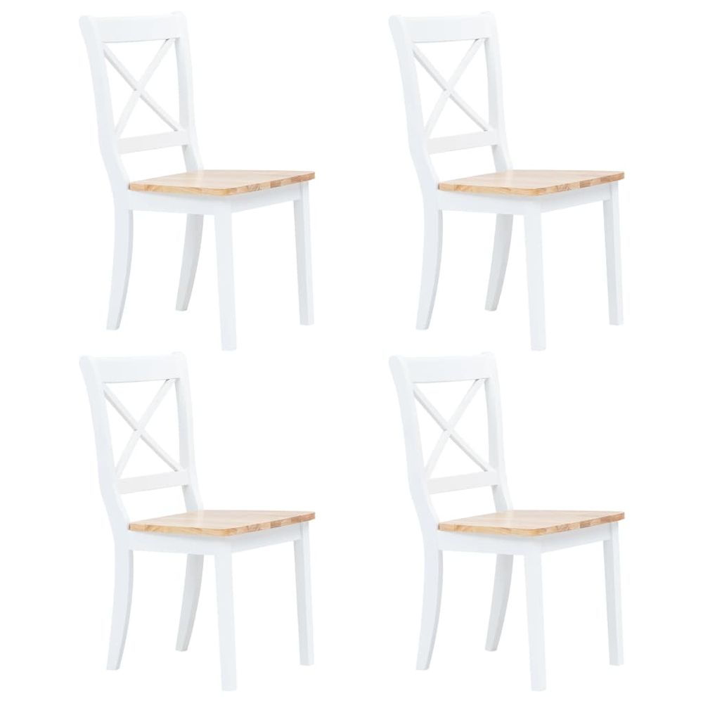 Vidaxl Jedálenské stoličky 4 ks, biele a svetlé drevo, kaučukový masív
